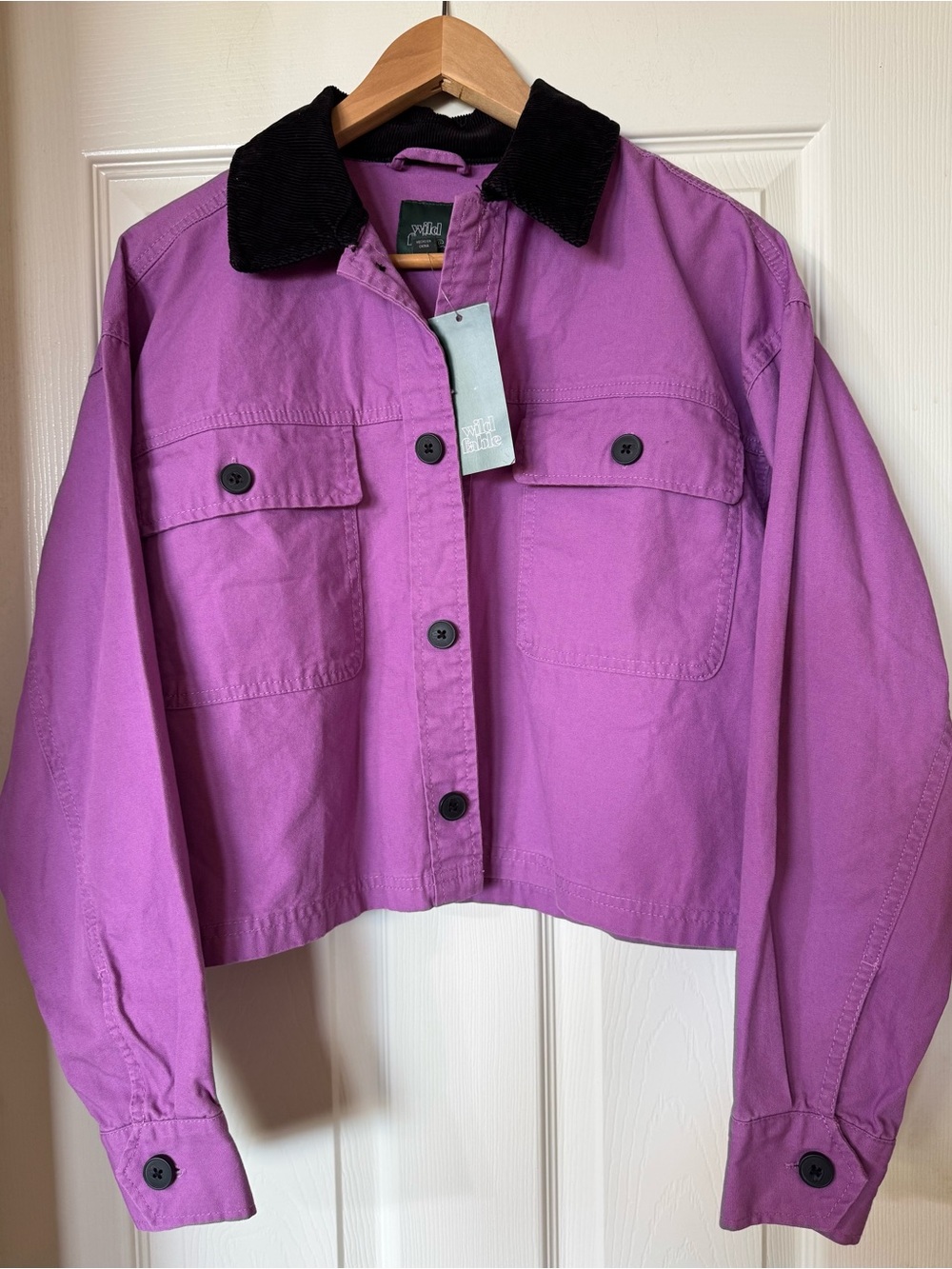 Wild Fable Purple Cropped button front Jacket with Black Corduroy Collar